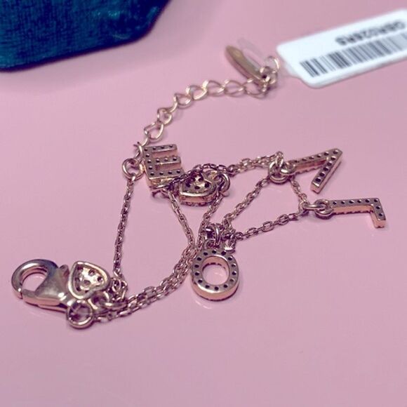 💛 NWT 925 Rose Gold Vermeil CZ Love Heart Charm Bracelet - Picture 7 of 7